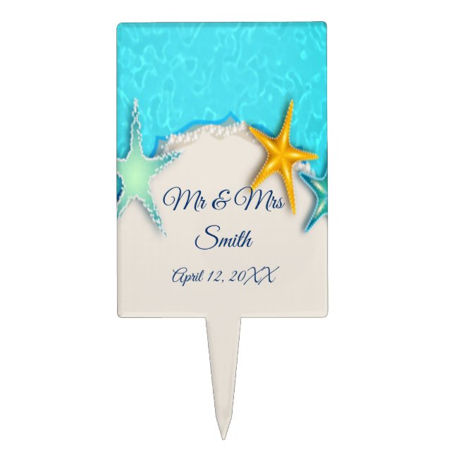 Pretty Starfish Summer Beach Wedding Cake Topper (Front)