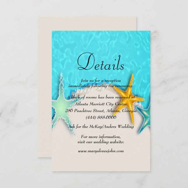 Pretty Starfish Summer Beach Wedding Details Enclosure Card (Front/Back)