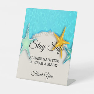 Pretty Starfish Summer Beach Wedding Safety Pedestal Sign