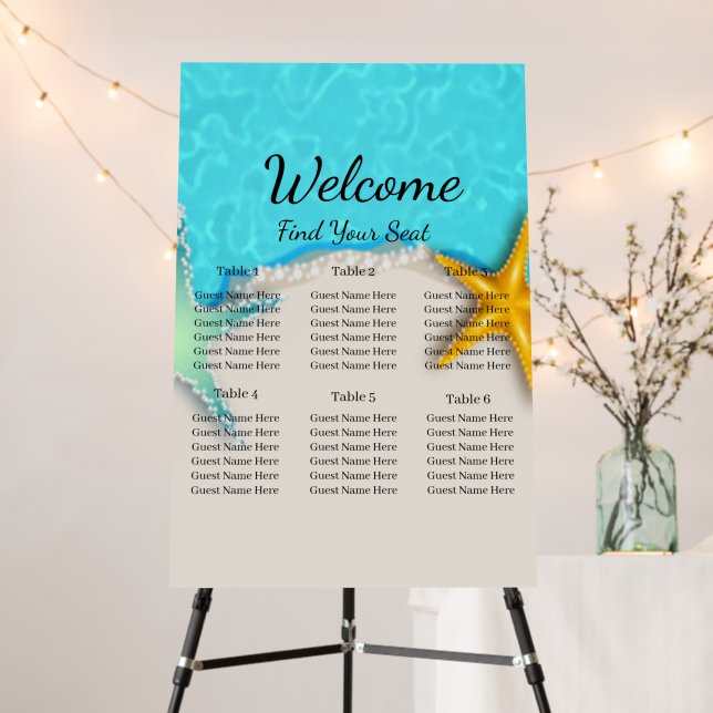 Pretty Starfish Summer Beach Wedding Seating Chart Foam Board (In Situ (Stand))