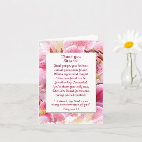 Pretty Stargazer Lilies Thank You Christian Friend Card