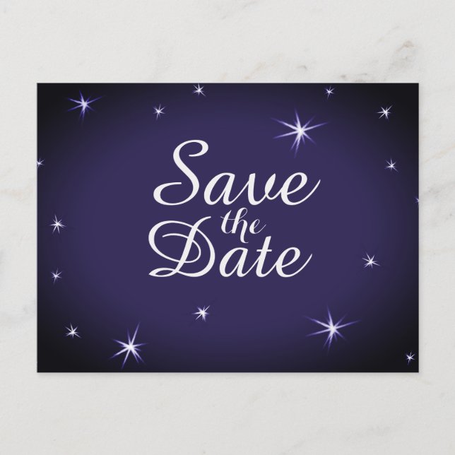Pretty Starlit Save the Date White Stars on Blue Announcement Postcard (Front)