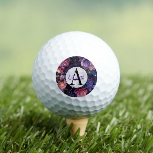 Pretty Starry Roses Monogram Golf Balls