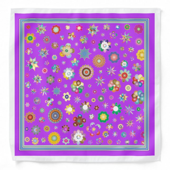 Pretty Stars and Flowers Pink Girls Bandana (Front)