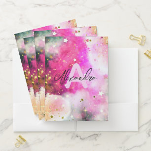 Pretty Stars Pink Clouds and Fancy Chic Script Pocket Folder