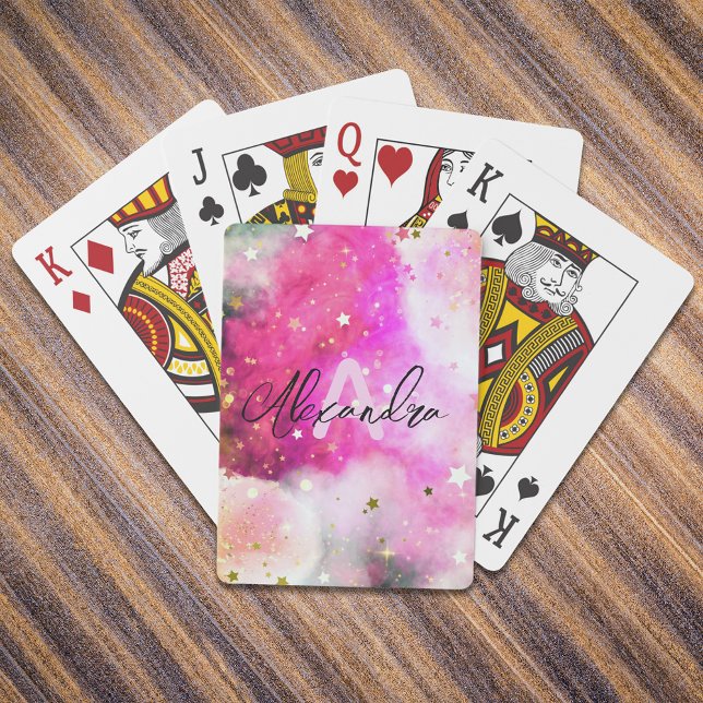 Pretty Stars Pink Clouds And Fancy Chic Script Poker Cards (Creator Uploaded)