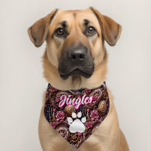 Pretty Steampunk Pawprint Personalized Pet Bandana Collar