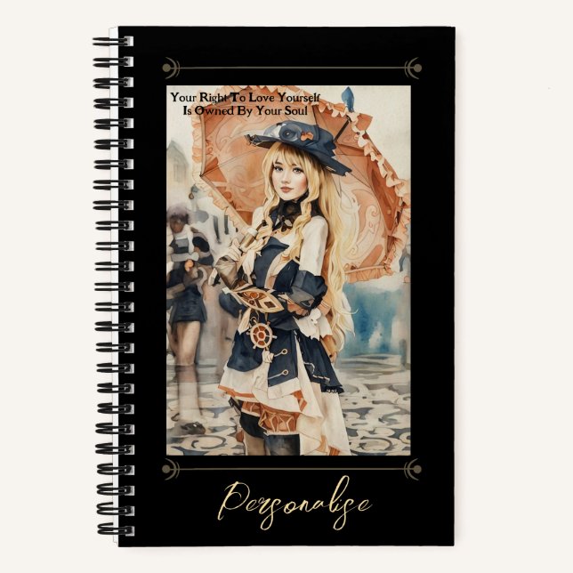 Pretty Steampunk Soul Quote Girly Black Journal (Front)
