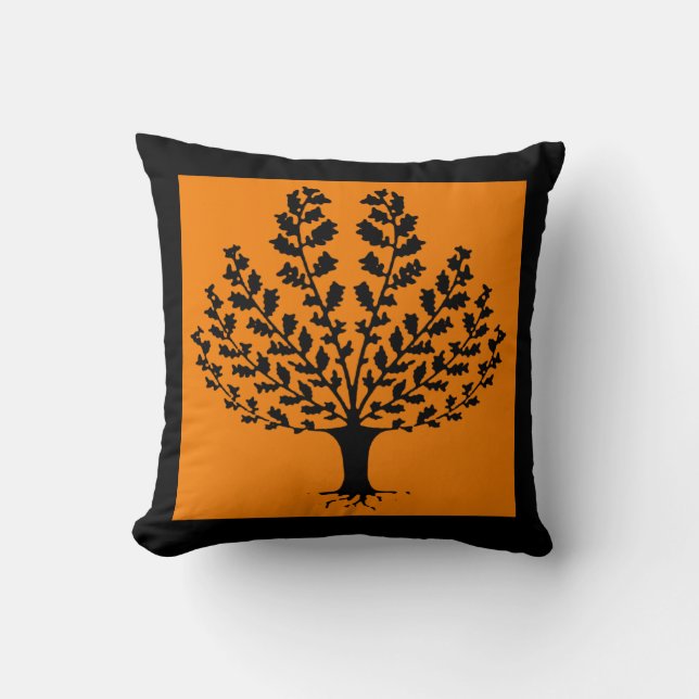 Pretty Stencil Style Art Orange with Black Tree Throw Pillow (Front)