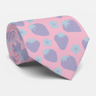 Pretty strawberries pattern in Lilac and Blue Neck Tie