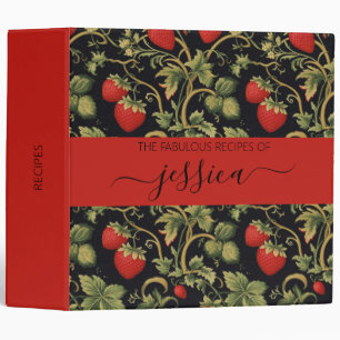 Pretty strawberries pattern script name Recipe 3 Ring Binder