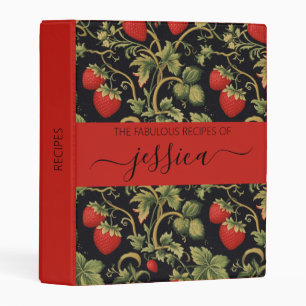 Pretty strawberries pattern script name Recipe Mini Binder