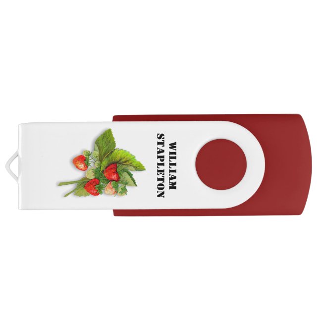 Pretty Strawberries Vintage Botanical Flash Drive (Back)