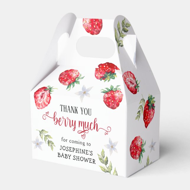 Pretty Strawberry Baby Shower Thank You Favor Boxes (Front Side)