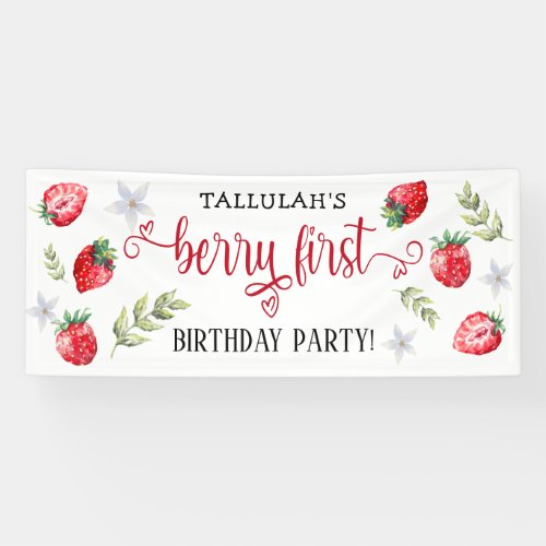 Pretty Strawberry Berry First 1st Birthday Banner