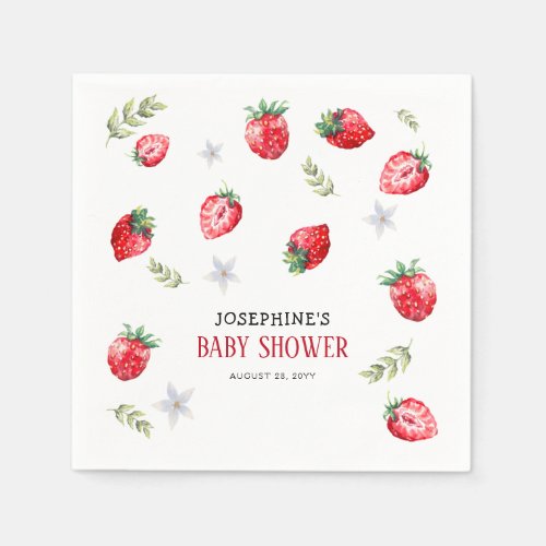 Pretty Strawberry Berry Sweet Baby Shower Napkins