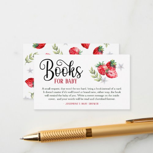 Pretty Strawberry Book Request Baby Shower  Enclos Enclosure Card
