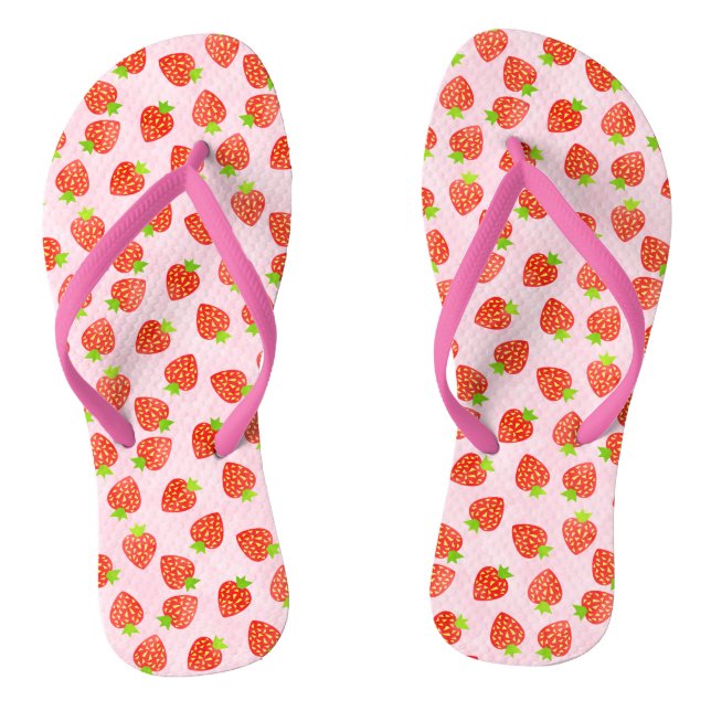 Pretty Strawberry Cream Fruit on Pink Pattern Flip Flops (Footbed)