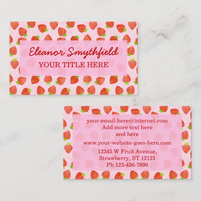 Pretty Strawberry Cream Pattern Personalized Business Card (Front/Back)