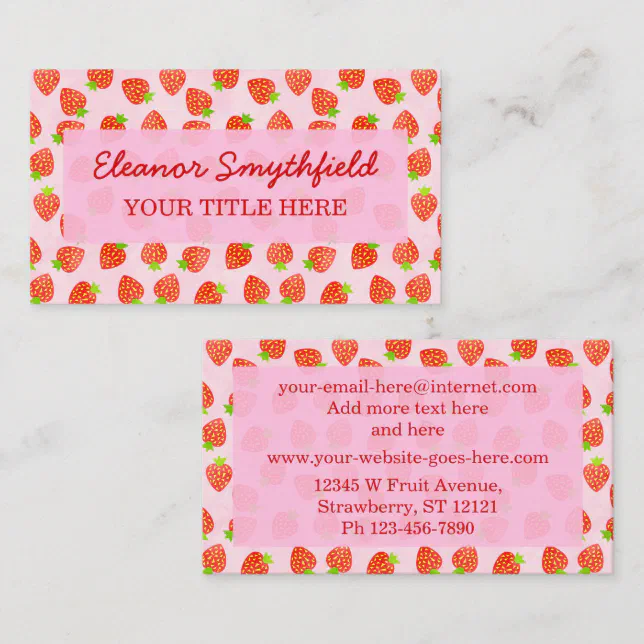 Pretty Strawberry Cream Pattern Personalized Business Card