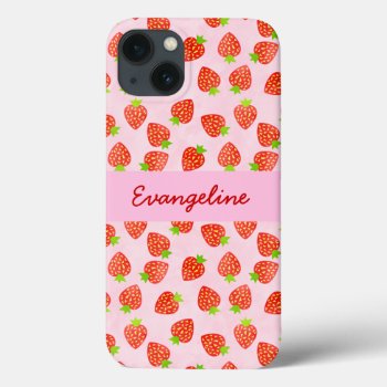 Pretty Strawberry Cream Pattern Personalized Iphone 13 Case by FancyCelebration at Zazzle
