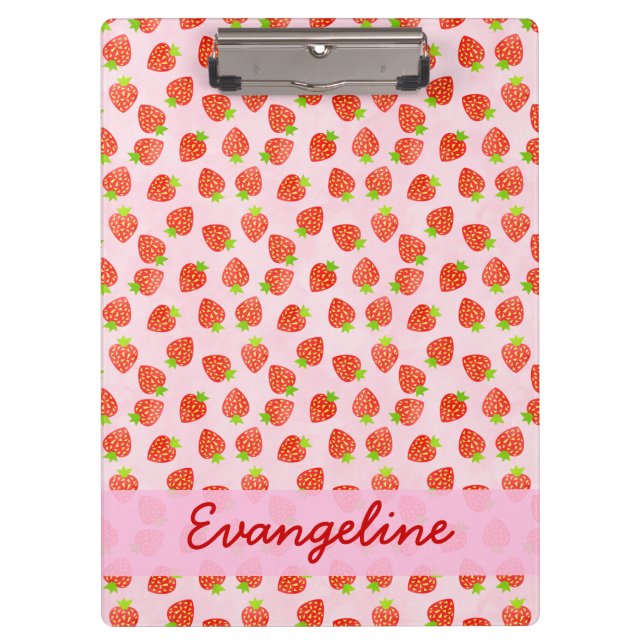 Pretty Strawberry Cream Pattern Personalized Clipboard (Front)