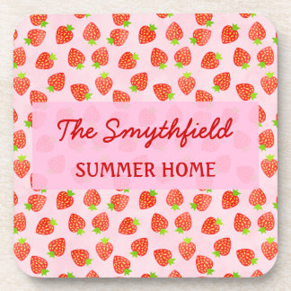 Pretty Strawberry Cream Pattern Personalized Coaster
