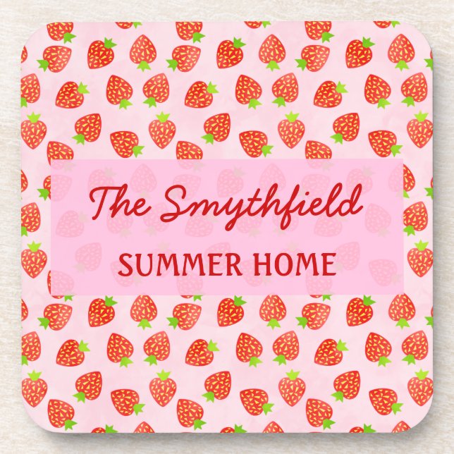 Pretty Strawberry Cream Pattern Personalized Coaster (Front)