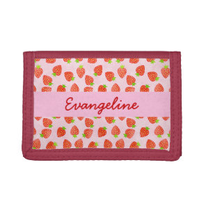 Pretty Strawberry Cream Pattern Personalized Tri-fold Wallet