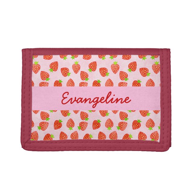 Pretty Strawberry Cream Pattern Personalized Tri-fold Wallet (Front)