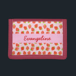 Pretty Strawberry Cream Pattern Personalized Trifold Wallet<br><div class="desc">This pretty, girly design for foodies or lovers of fruit has a strawberry pattern that's done with a gradient / watercolor effect. The strawberries rest on a light pink, slightly mottled background. There's a pink banner where you can add your personal details in elegant red cursive. If you love strawberries,...</div>