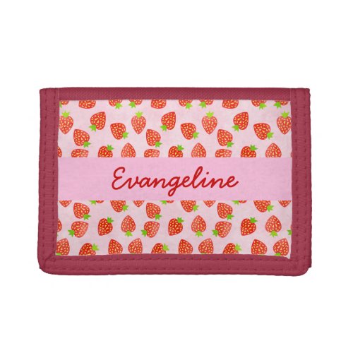 Pretty Strawberry Cream Pattern Personalized Trifold Wallet