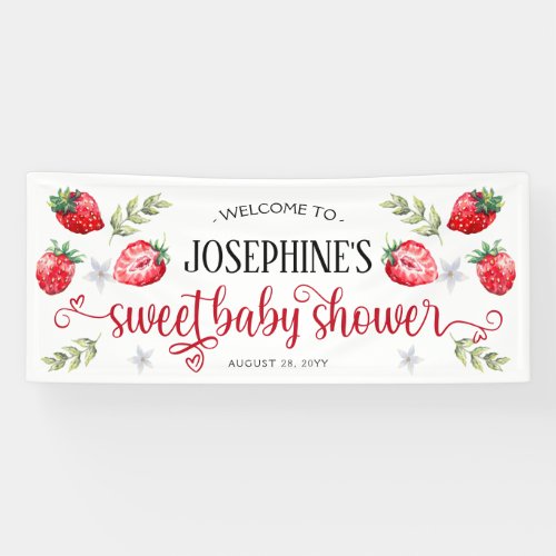 Pretty Strawberry Fruit Sweet Baby Shower  Banner