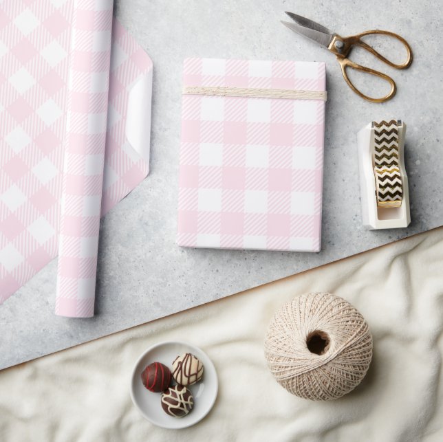 Pretty Strawberry Milkshake Pink Buffalo Plaid  Wrapping Paper (Crafts)