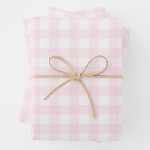 Pretty Strawberry Milkshake Pink Buffalo Plaid  Wrapping Paper Sheets
