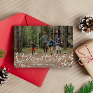 Pretty String Lights Merry Bright Christmas Photo Holiday Card