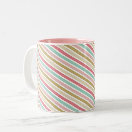 PRETTY STRIPES festive modern pink mint gold Two_Tone Coffee Mug