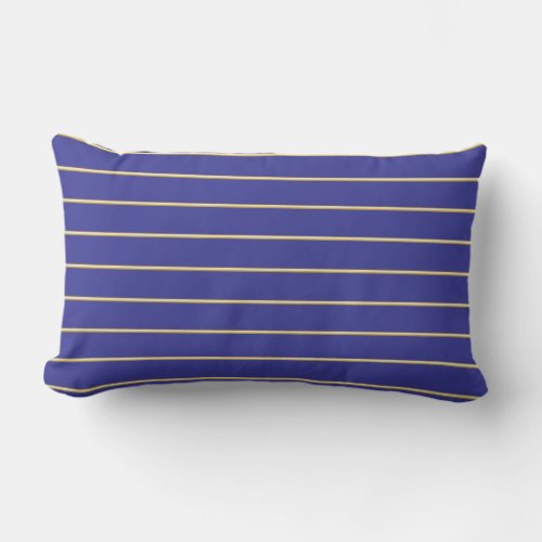 Pretty stripes in natural colors on cobalt blue lumbar pillow