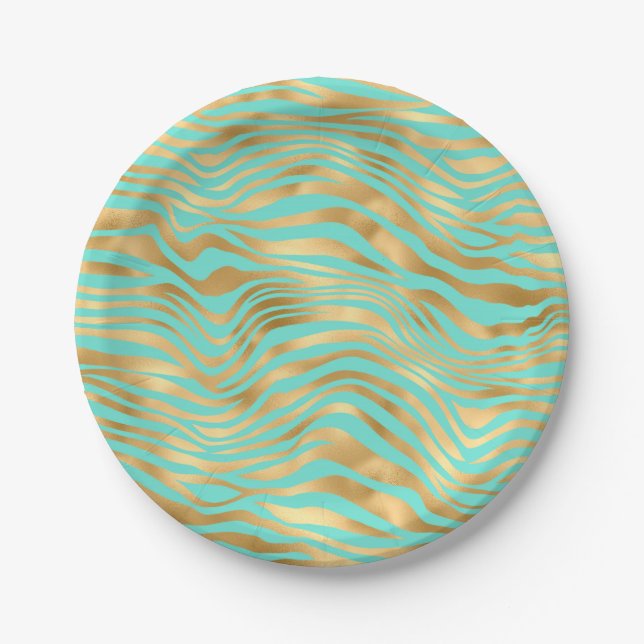 Pretty Stripes mint and gold  Paper Plates (Front)