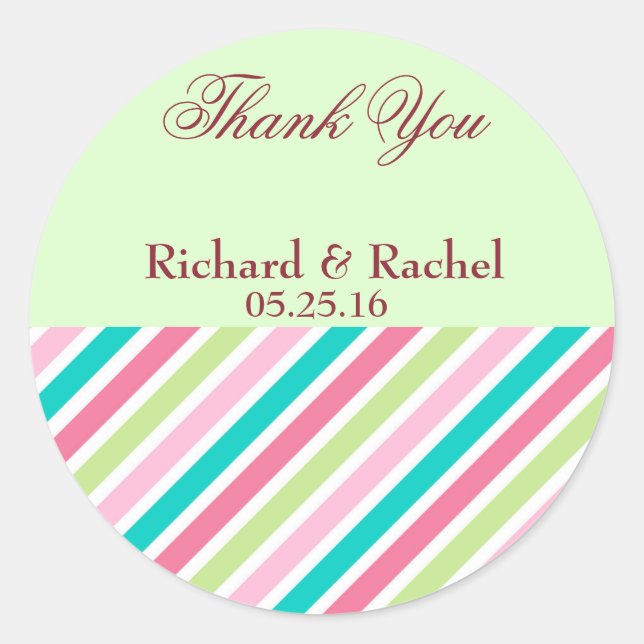 Pretty Stripes Thank You Classic Round Sticker (Front)
