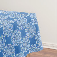 Pretty Stylish Blue And White Repeat Patterned Tablecloth