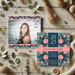 Pretty Stylish Floral Modern Graduation Custom Invitation