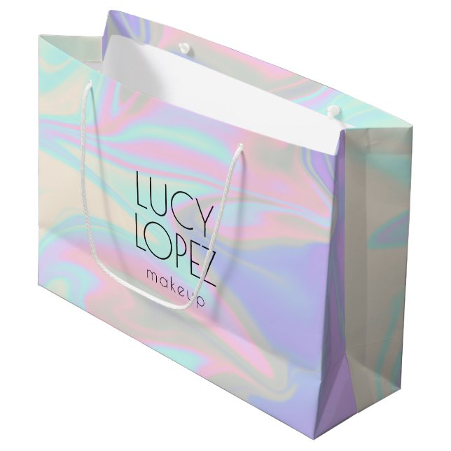 Pretty stylish modern elegant chick holographic large gift bag (Front Angled)