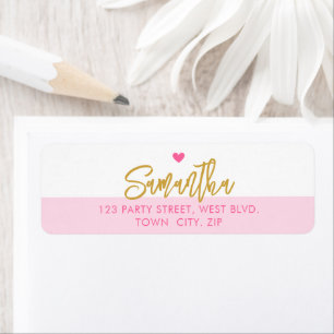 PRETTY stylish modern pink heart gold Label