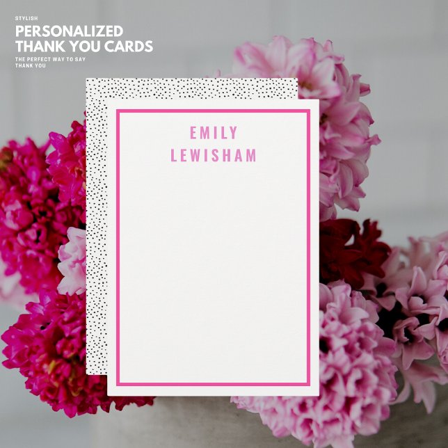 Pretty Stylish Pink Purple Polka Dot Custom Name Note Card (Creator Uploaded)