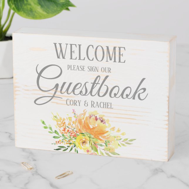 Pretty Summer Bouquet Guestbook Wooden Box Sign (In Situ Horizontal)