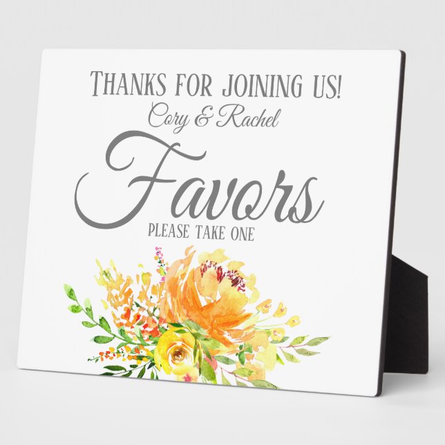 Pretty Summer Bouquet Wedding Favors Sign Plaque (Side)