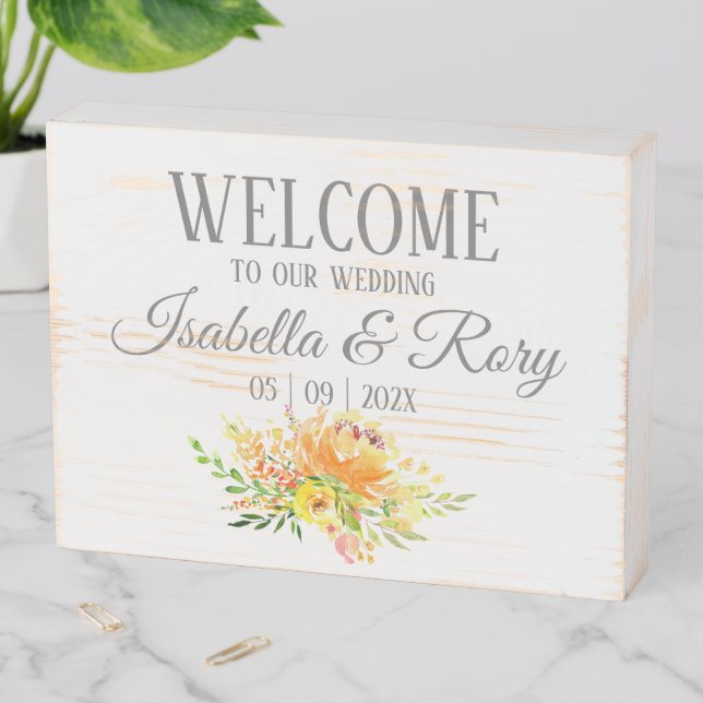 Pretty Summer Bouquet Wedding Wooden Box Sign (In Situ Horizontal)