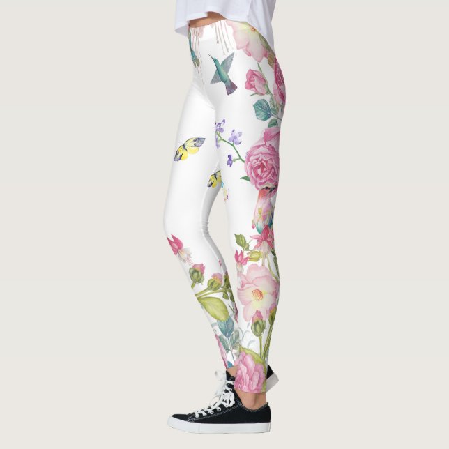 pretty summer butterfly birds flowers yoga pants (Left)