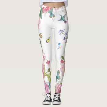 Pretty Summer Butterfly Birds N Flowers  Vacation Leggings by funny_tshirt at Zazzle
